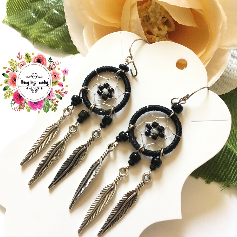 Boho earrings dream catcher handmade for sister
